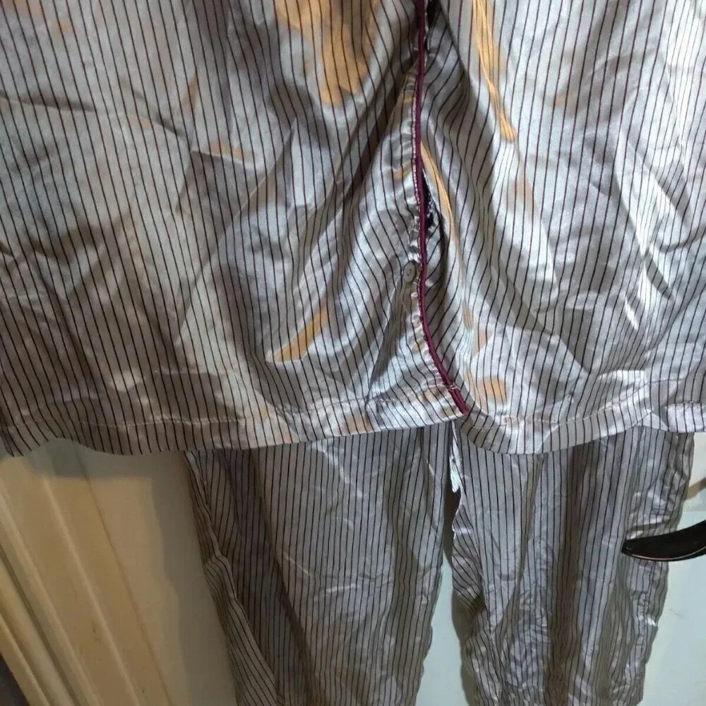 Cacique Women's Pajamas 2Pc Beige Maroon Stripes Sz L Drawstring - Picture 4 of 12